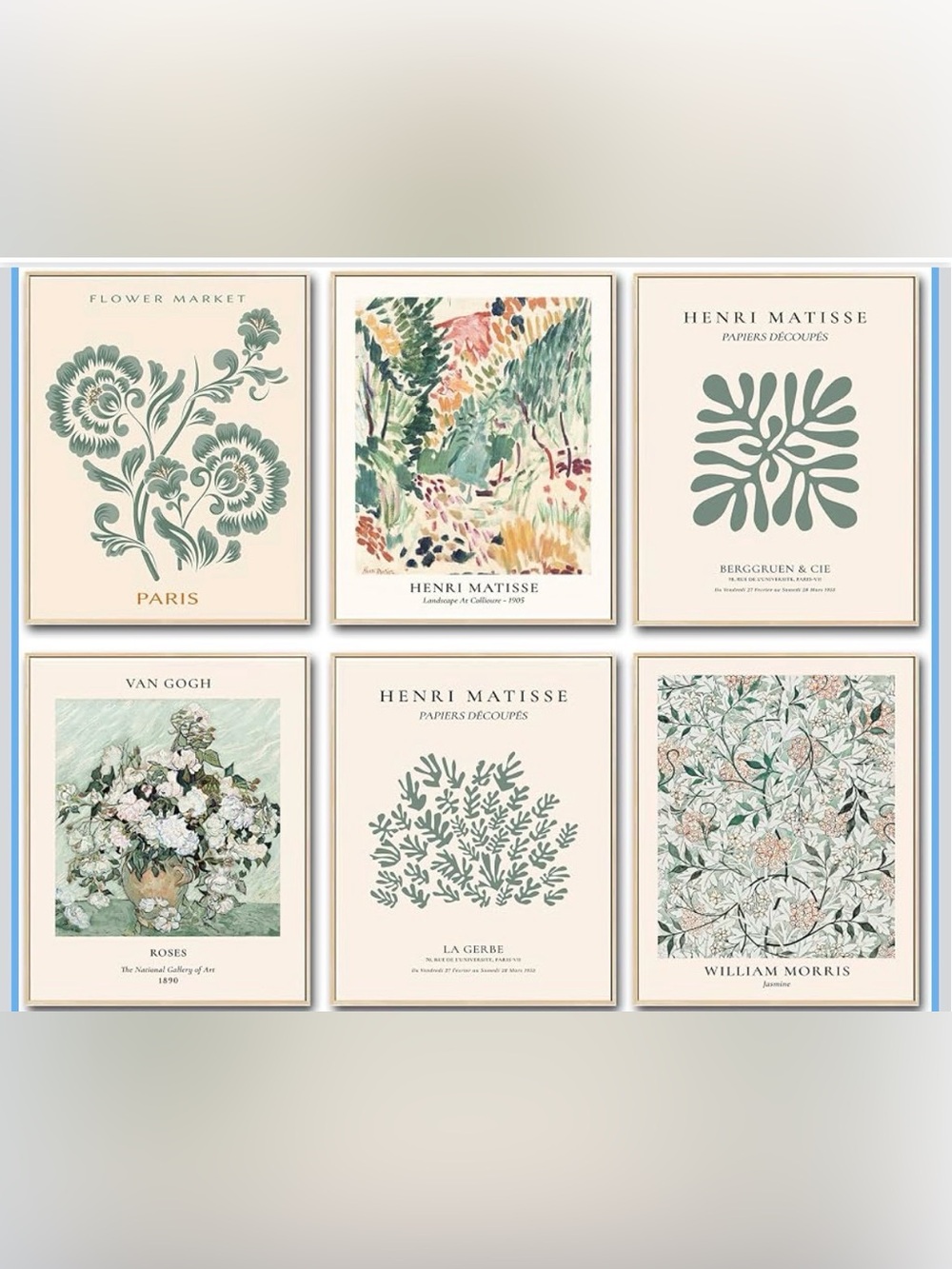 (3) New Henri Matisse & Van Gogh Art Prints Set - Teal/Green Accents